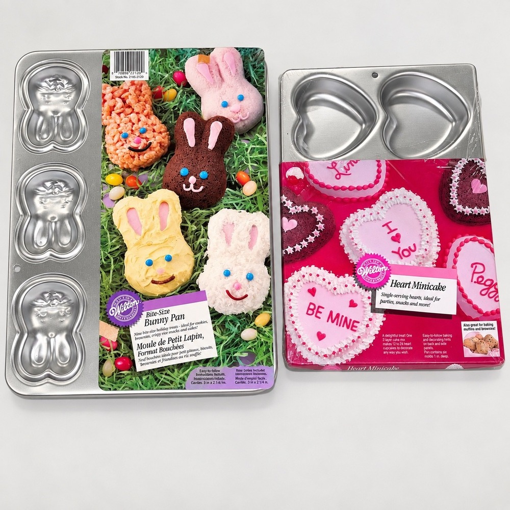 Wilton Bite-Size Bunny Pan 2105-2120 and Heart Minicake Pan Set (2) Vintage NEW